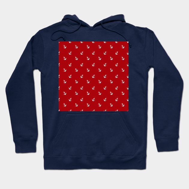 Red Nautical with White Anchors Hoodie by Peter the T-Shirt Dude